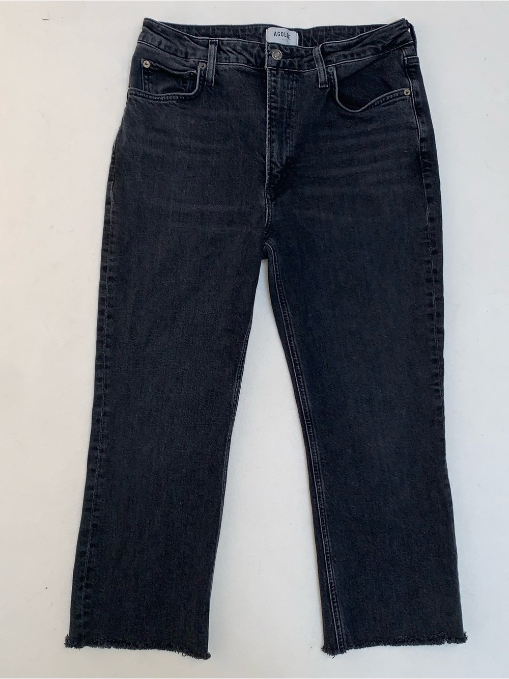 Agolde High Rise Cropped Jeans Faded Black Denim Raw Hem Sz 31 READ